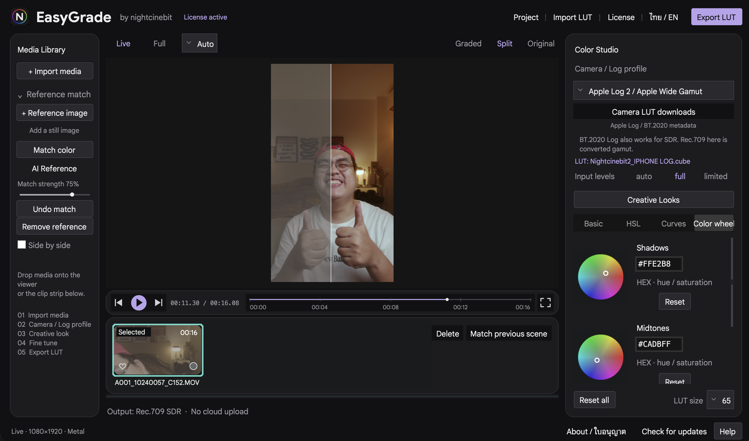 หน้าตาโปรแกรม EasyGrade สำหรับปรับแต่งสี